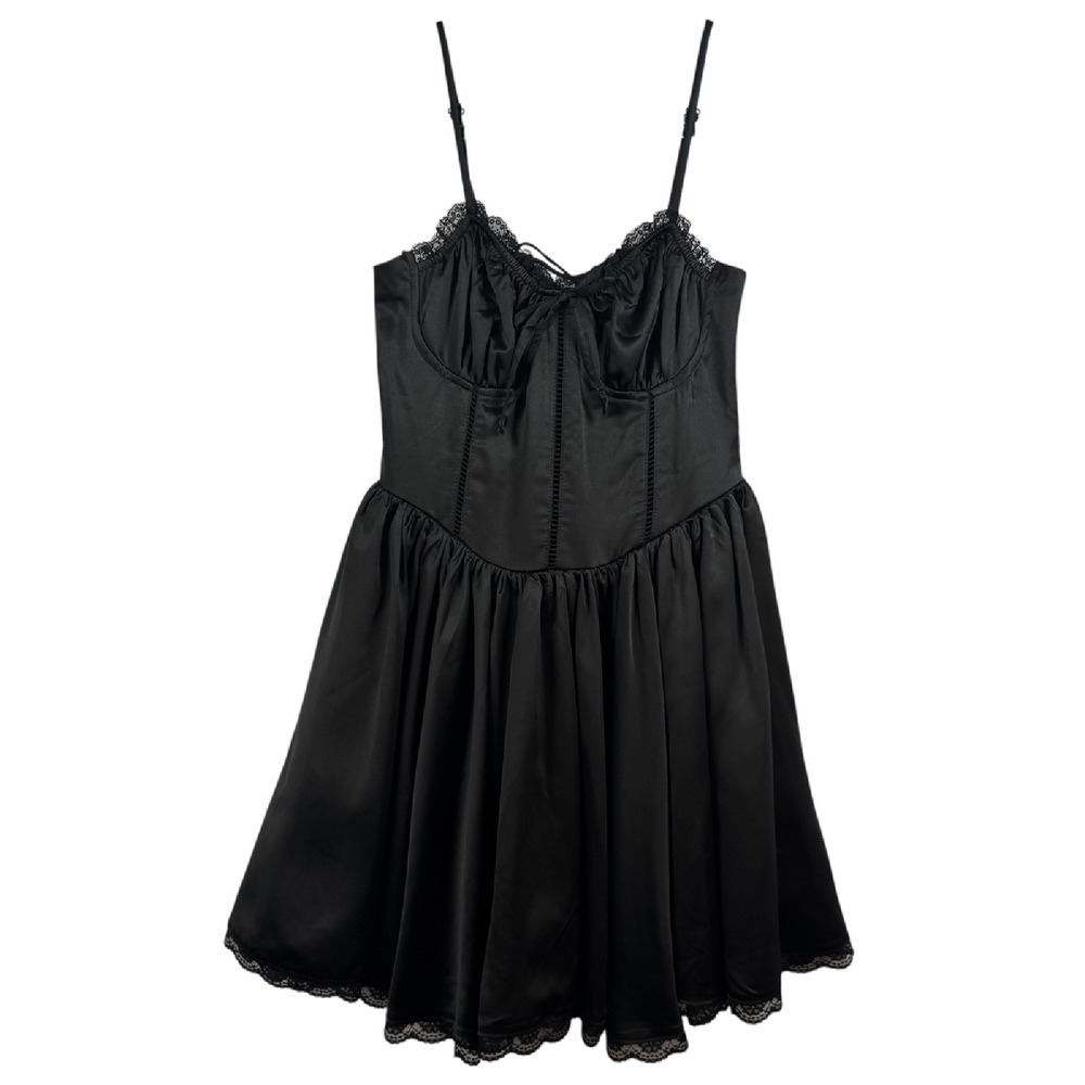 Whimsigoth Sexy Black Mini Dress Lace Corset Party Dress Sz M Witchy Fairy‎ Goth